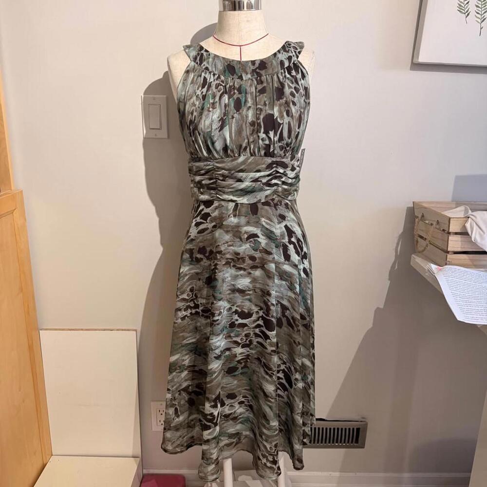 Connected Apparel‎ NWT Green and Brown Dress Women's 10 Fit and Flare Summer